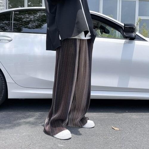 Pleated Pants Mens Fashion Retro Casual Pants Men Japanese Streetwear Loose Hip-hop Wide-leg Pants Mens Ice Silk Trousers S-2XL
