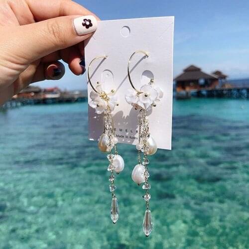 Popular style lady holiday Earrings shell flower long face thin earrings earrings girl