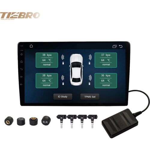 TIEBRO Portable Tire Pressure 4 External Sensors Fuel Saving TPMS Solar Pressure Alarm Monitoring System For Car Radio Navigatio