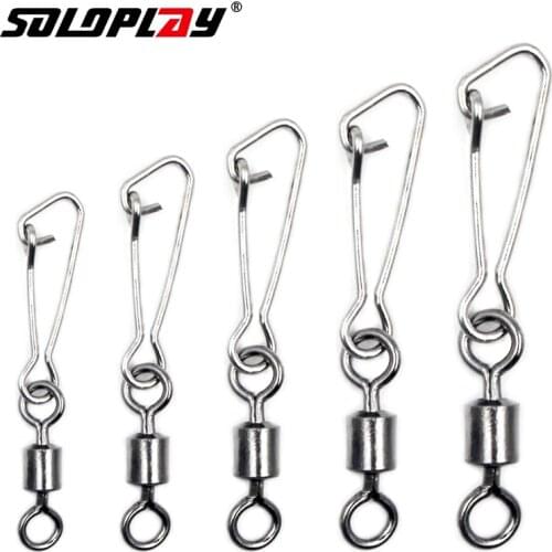 Soloplay 30PCS/Lot 2# 4# 6# 8# 10# Fishing lure Rolling Swivel with Nice Snap stainless steel fishing Hook Connector Link