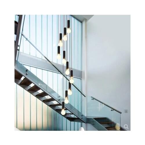 Nordic Stairs Chandeliers Long Chandeliers Duplex Stairs Rotating European Style Simple Industrial Wind Retro Hanging Lights