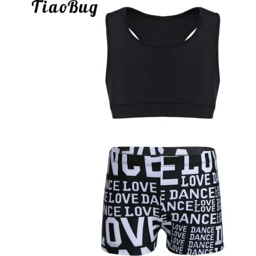 TiaoBug Summer 2Pcs Kid Girls Swimsuit Dance Yoga Gym Outfit Sleeveless Tank Top With Letters Floral Printed Bottoms Set