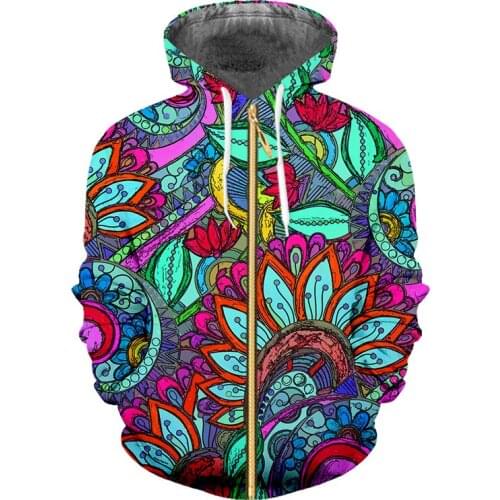 IFPD Zipper Hoody Sweatshirts Oversize 3D Printed Oil Painting Leaves Floral Casual Abstract Art Pattern Men Women Sweatshirts