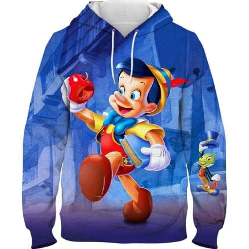 Pinocchio Cartoon Anime Hoodies For Men Spring Streetwear Women Oversized Sweatshirt Disney 3D Print Boy Girl Kids Clothes Tops