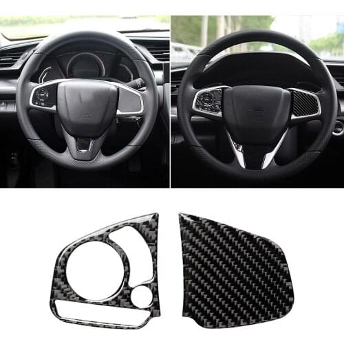 Carbon Fiber Car Steering Wheel Button Protector Cover Trim Stickers For Honda Civic 10th Gen 2016-2019 Auto Decor Accessories