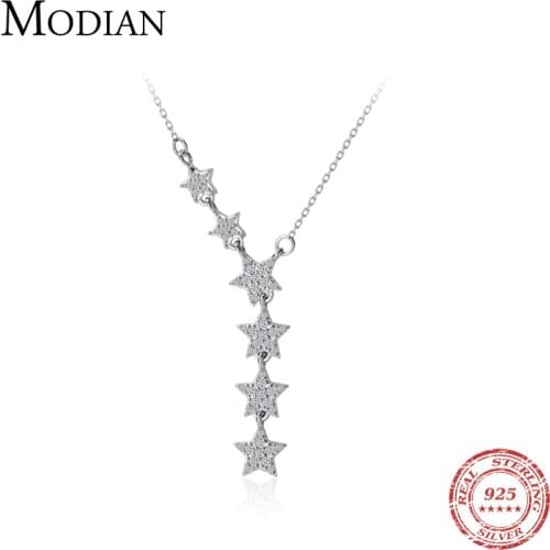 MODIAN Twinkle Pentagram Y-Shape Pendant Necklace for Women 925 Sterling Silver Luxury Link Chain Necklace Wedding Fine Jewelry