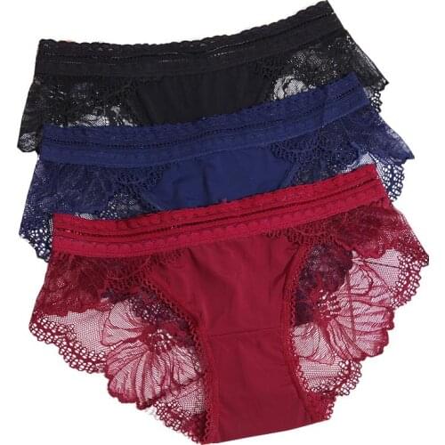 ZJX 3Pcs Sexy Lace Panties Women Briefs Hollow Seamless Underwear Delicate Transparent Female Elegant Briefs Nylon Lingerie