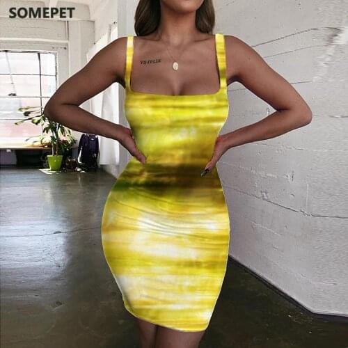 SOMEPET Gold Dresses Women Abstract Halter Sleeveless Novelty Bodycon Dress Psychedelic Sundress Womens Clothing Club New Boho