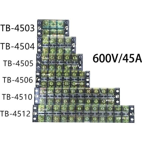 1Pcs TB-4503 TB-4504 TB-4505 TB-4506 TB-4510 TB-4512 Fixed Terminal Block 600V 45A Dual Row Screw Terminal Wire Connector