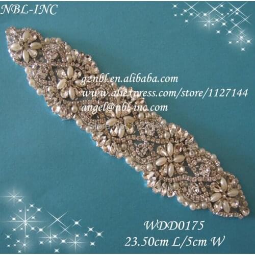 30PCS) Wholesale iron on beaded sewing bridal sash rhinestone appliques for wedding dresses sash belt WDD0175