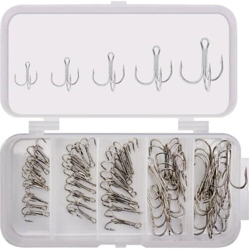 50Pcs/Box 2# 4# 6# 8# 10# Black Fishing Hook High Carbon Steel Treble Overturned Hooks Fishing Tackle Round Bend Treble For Bass
