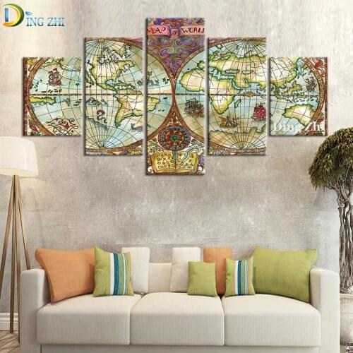 5D Diy Diamond painting 5 Panel World Map Picture Full Square Round Drill Mosaic Embroidery Home Decoration Cross Stitch Kit
