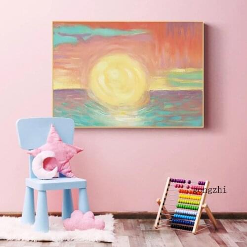 Sun Abstract Natural Landscape Nordic Posters Colorful Oil Canvas Painting Prints Nursery Wall Art Pictures Kids Baby Room Decor