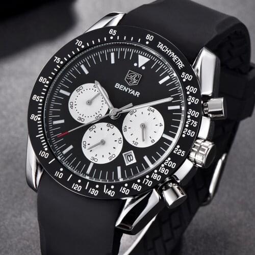 BENYAR Fashion Brand Luxury Classic Quartz Watch Men Military Black Silicone Big dials Sport Man Watches Clock Relogio Masculino