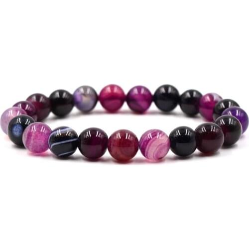 10mm Colorful Striped Stone Beads Bracelet Men Strench Jewelry Pulseras Mujer Women Bangle