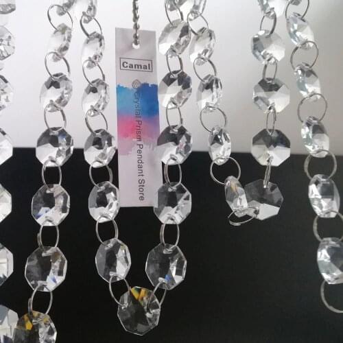 Camal 100cm/3.3ft (Chrome Ring) Clear 14mm Crystal Octagonal Bead Chain Garland Chandelier Lamp Part Curtain Craft Ornament Home