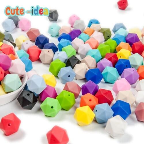 Cute-idea 14mm 20pcs Baby Teething Silicone Beads Icosahedron Beads Food Grade Silicone Non-toxic Infant Teething Accessories