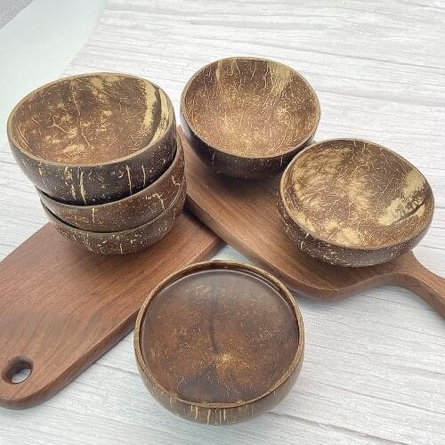 Natural Coconut Bowl protection wooden bowl Coconut Wood tableware Spoon Set coco smoothie Coconut Kitchen Environmental