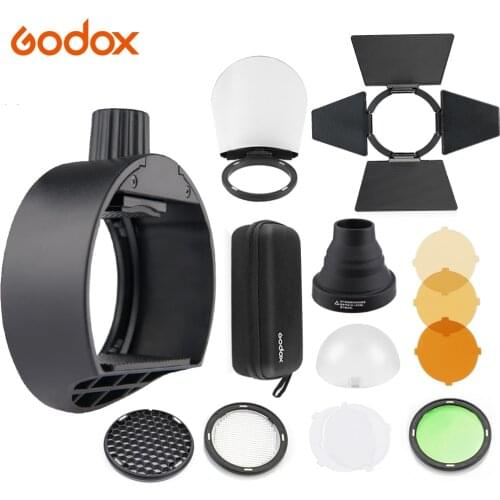Godox S-R1 Flash Adapter Ring W/AK-R1 Flash Light Accessories Kit Barn Door Snoot Color Filter Reflector Honeycomb Diffuser Ball