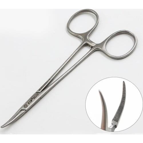 Juncheng Fine Needle Holding Forceps, Gold Handle Nasal Cavity Needle Clamp, Curved Pattern Hemostatic Forceps Double Eyelid