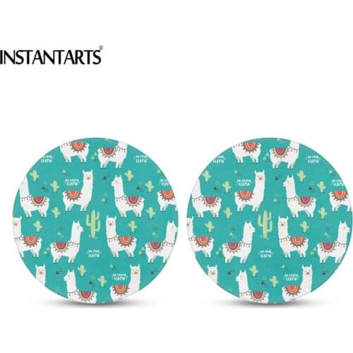 INSTANTARTS Cute Animal 3D Alpaca Pattern Small Car Cupholder Coaster Car Drinks Coasters Set of 2 Easy Removal Auto Accessories