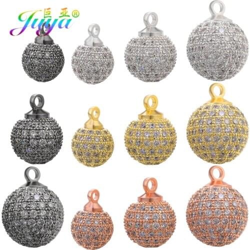 Juya 4pcs/lot Wholesale 8 10 12mm Cubic Zirconia Metal Ball Bead Charms Pendant For DIY Bracelet Earring Jewelry Making Findings