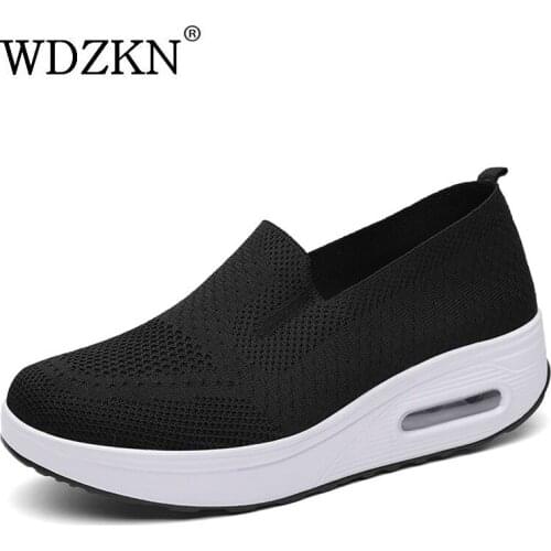 WDZKN Summer Women Shoes 2021 Slip On Swing Shallow Sneakers Woman Breathable Air Mesh Wedges Platform Casual Vulcanize Shoes