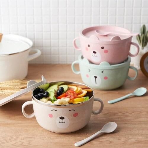 Cute Cartoon Students Noodle Bowls Brife Bear Pattern Luch Box Soup Bowl With Handle Eurppe Style