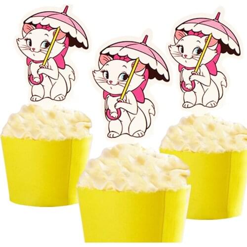 50pcs Cute Mary Cat Kitty Lion Giraffe Panda Blue Elephant Cartoon Paper Cake Topper Decor Birthday Wedding Party Supplies