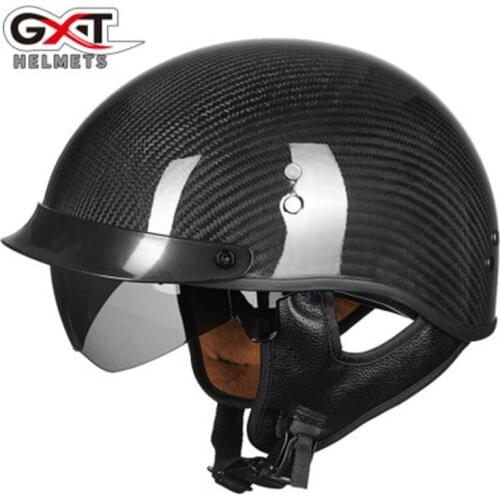 GXT Motorcycle Helmet Retro Carbon Fiber Casco Moto Vintage Scooter Half Face Helmet Motorbike Helmet Visor DOT Certification
