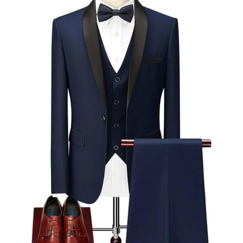 Ensembles Homme High Quality Slim Fit Mens Suit Trend Mariage Solid Tuxedos Casual Business Wedding Dress (Blazer+Vest+Pants)