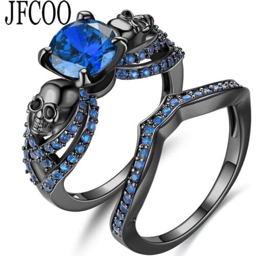 Punk Style Skull Ring Set For Red Zircon Black Zirconia Wedding Rings Women Charm Jewelry Dropshipping