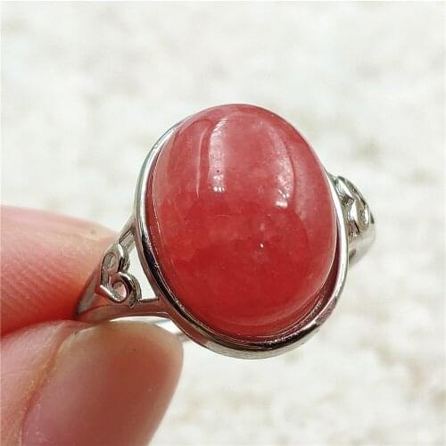 Natural Red Rhodochrosite Rose Crystal Adjustable Size Ring 13x10mm 925 Sterling Silver For Women Ring Oval Bead AAAAA
