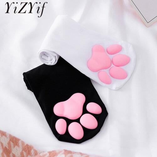 YiZYiF Women Girls Kawaii Cat Paw Socks 3D Cat Claw Toe Beanies Cute Lolitas PawPads Cosplay Cat Paw Pad Thigh High Stockings