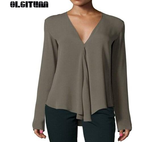 2020 Europe And The United States New Deep V-neck Long-sleeved Loose Sweet And Thin Slim Wild Chiffon Shirt Ladies Top