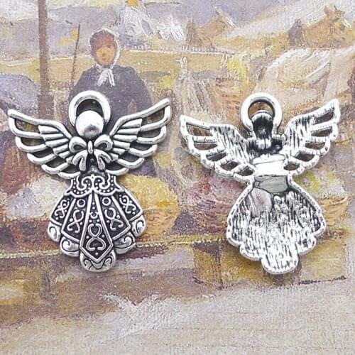 20 Pieces/Lot 24*27mm Antique Silver Plated Metal Diy Jewelry Making Lovely Angel Charm