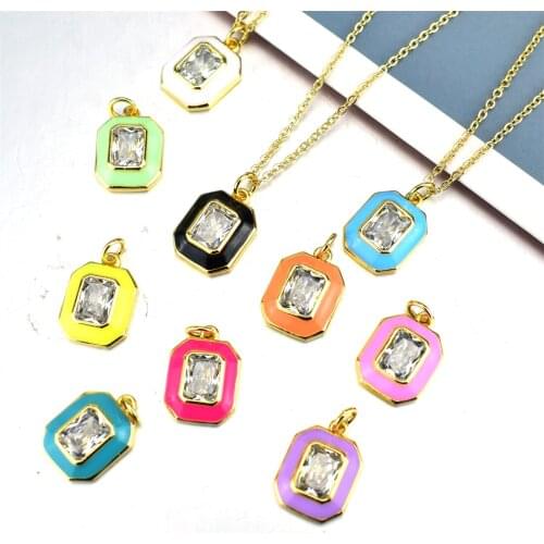 Square crystal pendant necklace, enamel rectangular jewelry, mens and womens hip-hop, with chain, wholesale