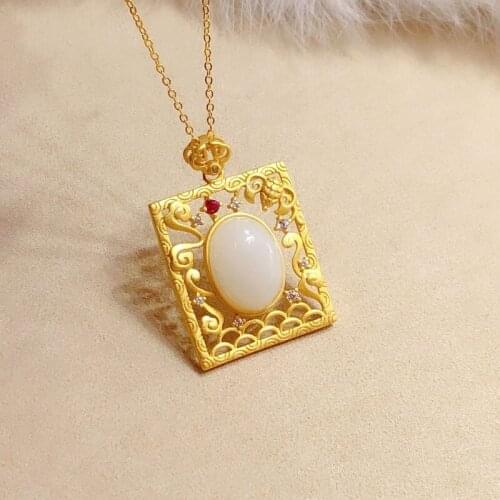 Natural Hetian Jade Bat Pendant Necklace 925 Silver Fashion Jewelry Chalcedony Amulet Gifts for Women