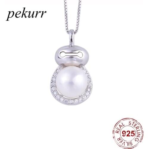 Pekurr 925 Sterling Silver Zircon Round Natural Freshwater Pearl Necklaces For Women Cartoon Robot Pendants Fashion Jewelry
