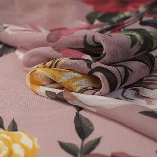 Printing Georgette Peony Rose Transparent Silk Fabric