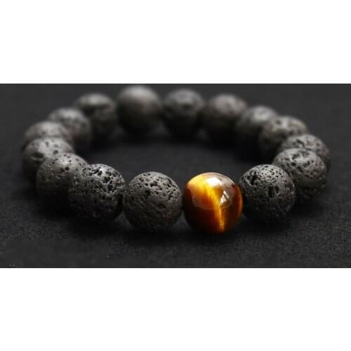 Drop Shipping Black Volcanic Lava Stone Tiger Eye 10mm,12mm Beaded bracelet For Men Fashion personality Jewelry