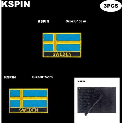 Rectangle National Flag Patch Hook Loop Sweden Badges Armband 3D Stick on Jacket Backpack Stickers