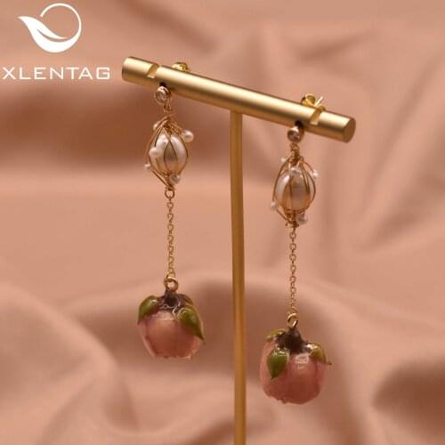 Xlentag Natural Freshwater Pearl Flower Shape Drop Earrings Handmade 925 Sterling Silver Ear Pin Exquisite Luxury Jewelry GE1004
