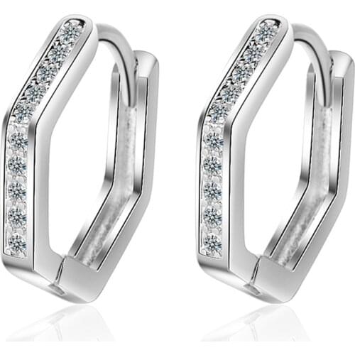 New Minimalist Pentagon Geometric Hoop Earring 925 Sterling Silver Cubic Zircon Earrings For Women Men Party Birthday Jewelry