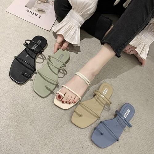 Slippers Women Summer Newly Arrived 2021 Fashion Clip Toe Flat Sandal Ladies Narrow Band Slipper Dress Female Shoes Flip Flops