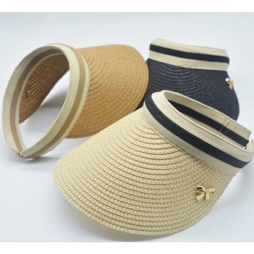 2018 hot woman straw sun hats Empty top visor straw caps Casual big brim bow-knot sun hat summer women girl beach hat
