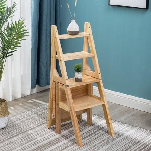 Solid Wood Folding Ladder Household Folding Stair Chair Full Solid Wood Ladder Chair Dual-use Step Stool Step Ladder Stool