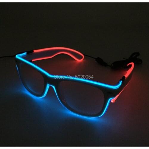 Popular 2 Colors Combined Glow LED Glasses EL Wire Sunglasses Light Up Shades Flashing Rave Festival Party Bright Glasses
