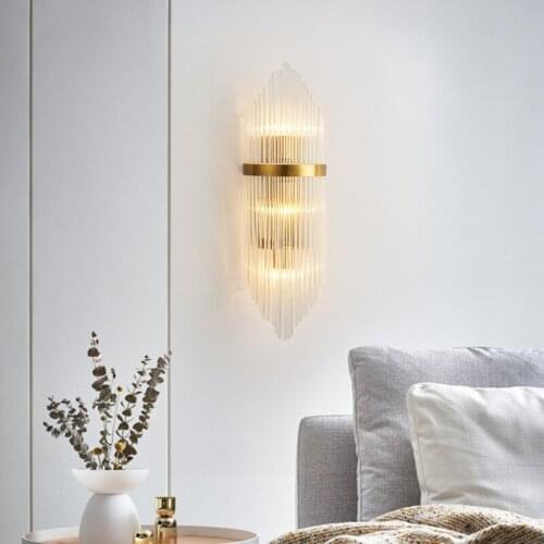 Postmodern LED Crystal Wall Lamp Living Room TV Wall Stair Aisle Light Luxury Hotel Restaurant Bedroom Bedside Wall Lamp