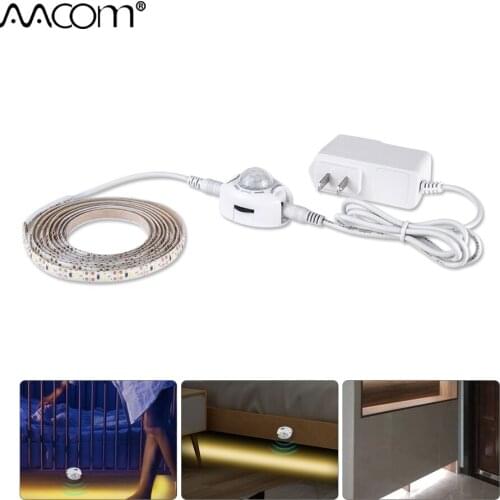 PIR Motion Sensor LED Strip Light 2835 60LEDs/m With DC 12V Power Adapter Tape Ribbon Strip 1M-5M Flexible Bedroom Night Light